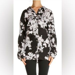 Calvin Klein black floral print bohemian button down blouse